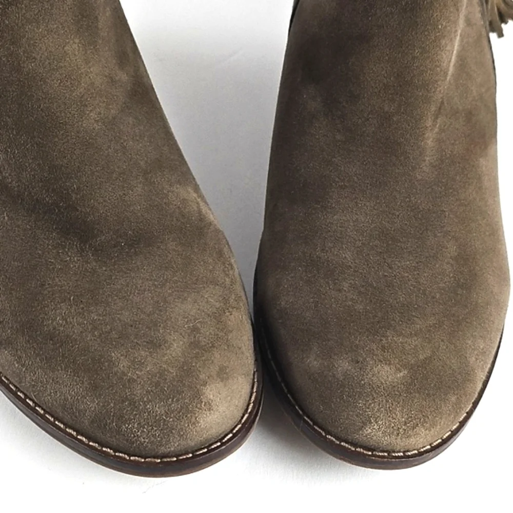 Vionic Joy Serena Taupe Kid Suede Tassel Side Zip Comfort Ankle Bootie